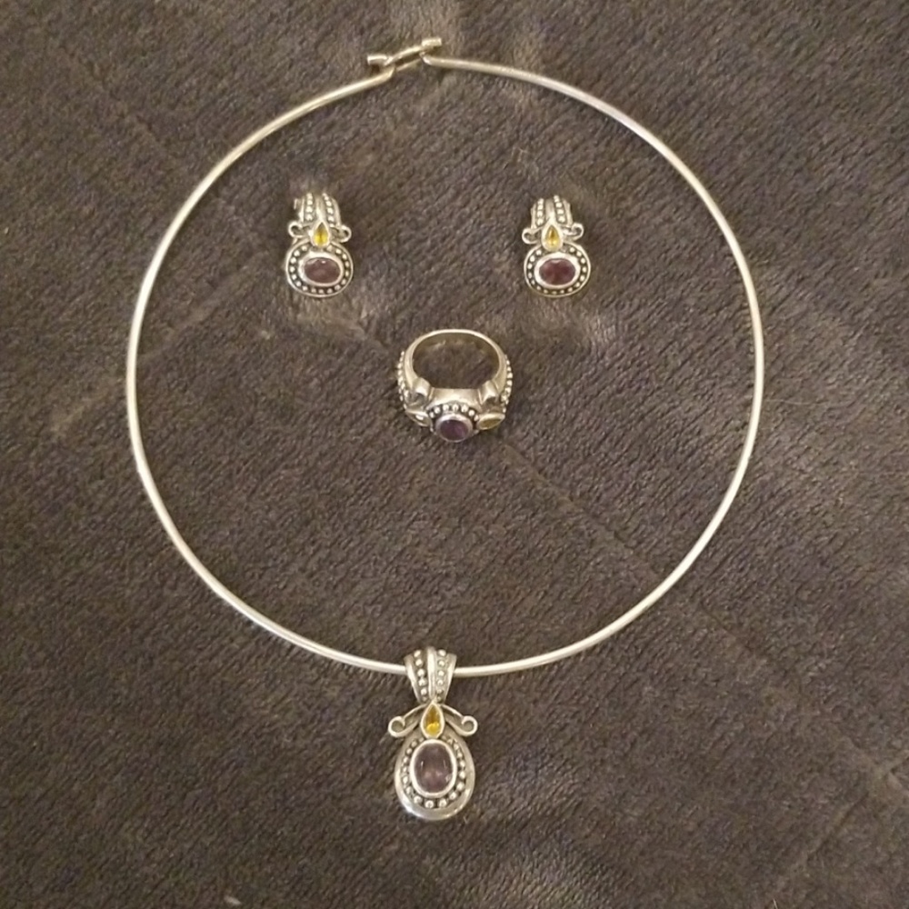 Sterling silver and amethyst set